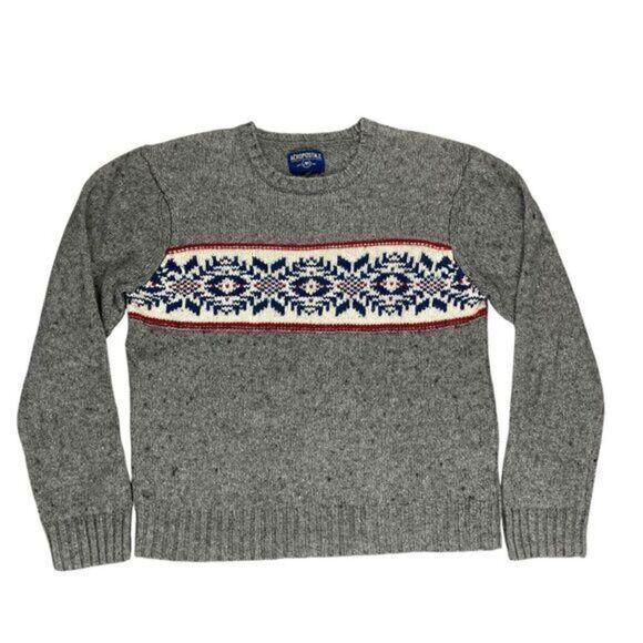 Aeropostale Sweater Men XL Gray Chunky Knit Crew Neck Fair Isle Bohemian Holiday - Picture 1 of 16